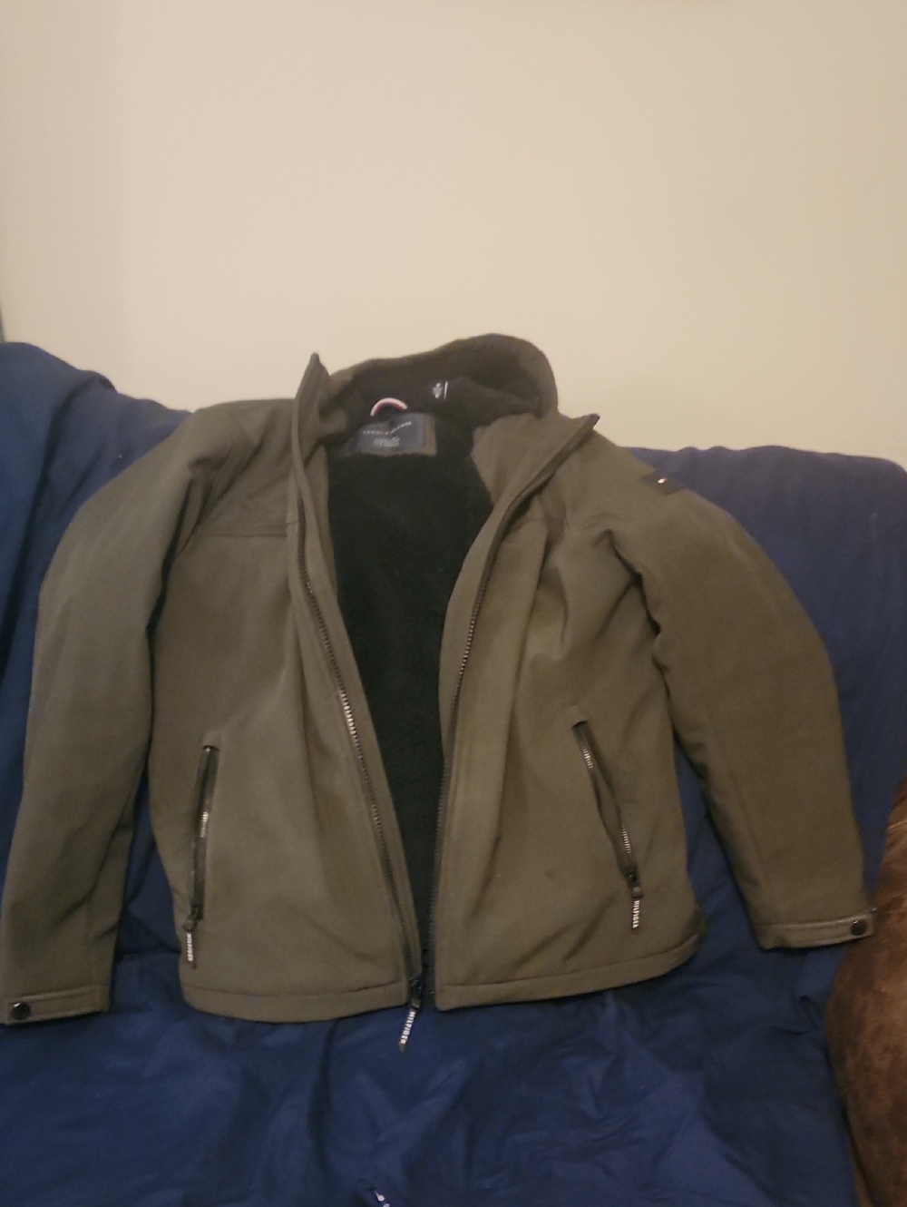 Men's Tommy Hilfiger Olive Green Zip-Up Jacket with Fleece Lining